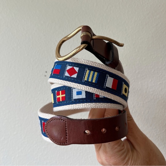 Vintage nautical leather sailing flags Essex, CT belt‎ made in USA size 40 - Picture 1 of 6